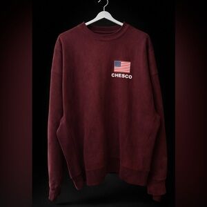 Champion Burgundy Crewneck Sweatshirt with Flag Chest Patch